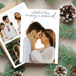 Merry and Married Mr & Mrs Christmas Photo Collage Holiday Card<br><div class="desc">A modern, minimal, elegant and stylish Christmas holiday greeting card for the new Mr and Mrs. Featuring a merry and married heart script calligraphy lettering with one lovely arch photo of the newly wed and three more at the back. You can personalise the photos and texts. The placement photos show...</div>