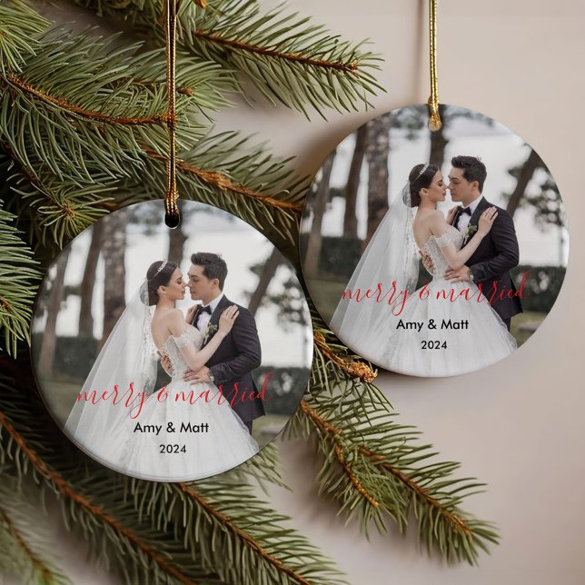 Merry and Married | Newleyweds Christmas Photo Ornament (Creator Uploaded)