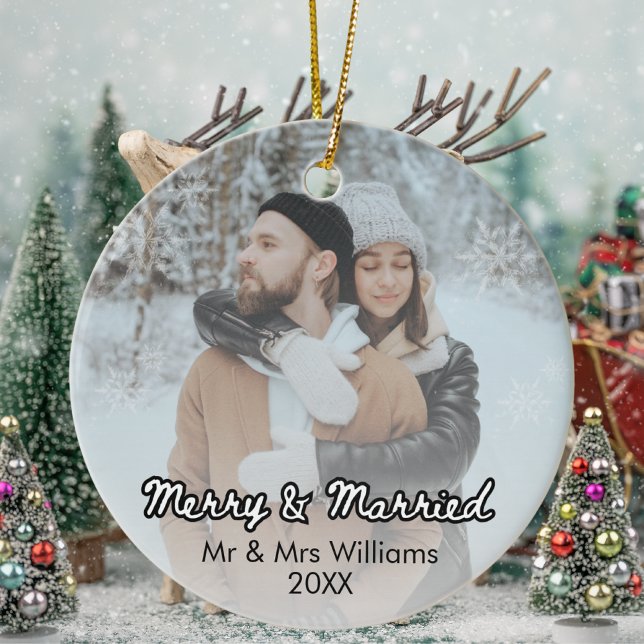 Merry and Married Newleyweds Xmas Photo Ceramic Tree Decoration (Creator Uploaded)