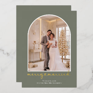 Merry and Married Newly Wed Personalised Photo Foil Holiday Card