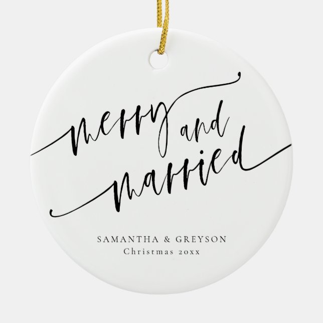 Merry And Married Newlywed Ceramic Tree Decoration (Front)