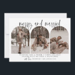 Merry And Married Newlywed Christmas Card Modern<br><div class="desc">This holiday card features a beautiful calligraphy font paired with a simple serif font. This gorgeous modern minimal Christmas card allows three separate sections to upload your own perfect pictures to the font.</div>