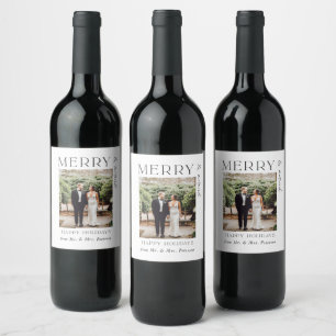 Merry and Married Newlywed Christmas Wedding Favou Wine Label