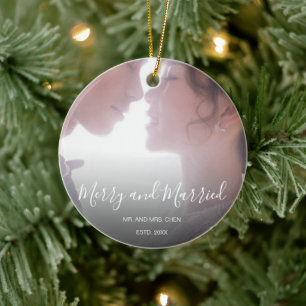 Merry and Married Newlywed Elegant Ceramic Tree Decoration