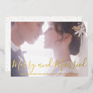 Merry and Married Newlywed Elegant Foil Holiday Card