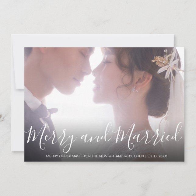 Merry and Married Newlywed Elegant Holiday Card (Front)
