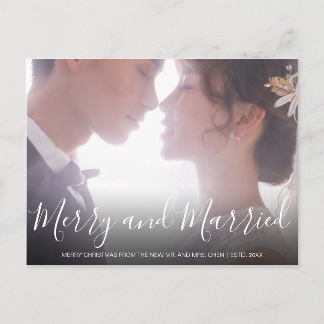 Merry and Married Newlywed Elegant Holiday Postcard (Front)