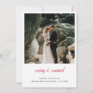 Merry And Married Newlywed   Elegant Photo Thank You Card
