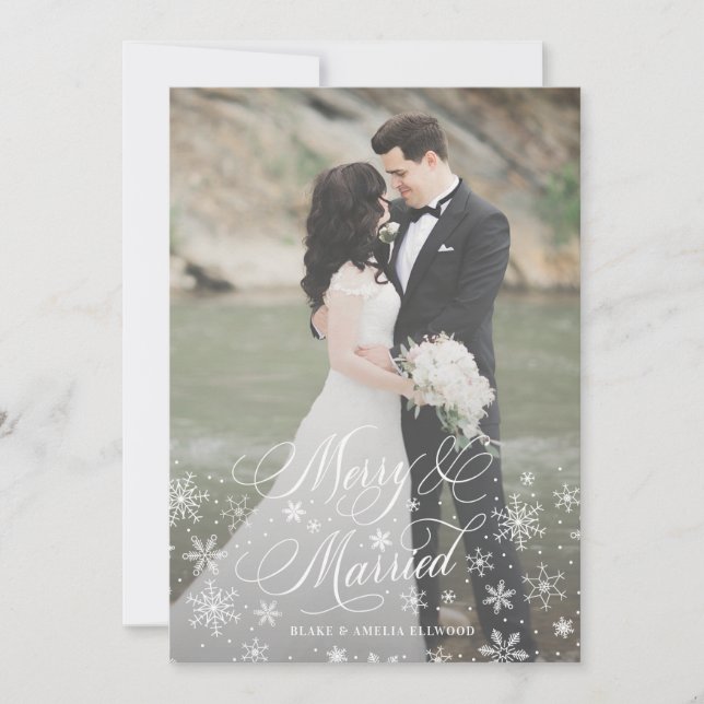 Merry and Married Newlywed First Christmas Holiday Card (Front)