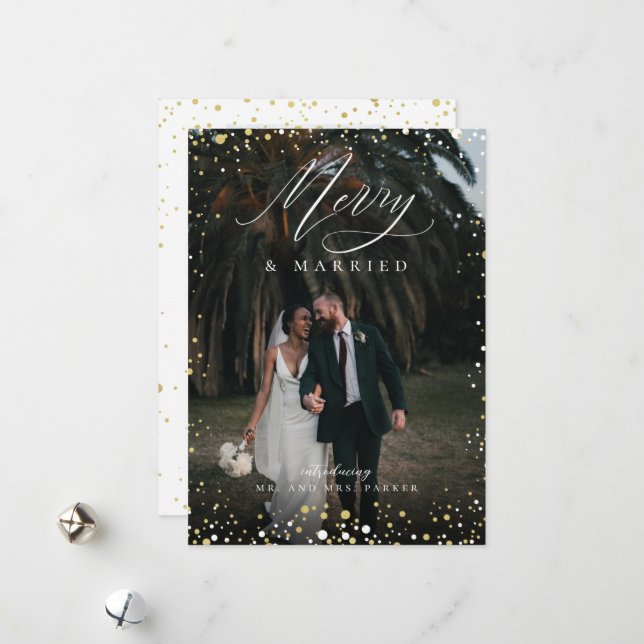 Merry and Married Newlywed Mr. and Mrs. Christmas Holiday Card (Front/Back In Situ)