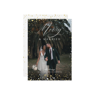 Merry and Married Newlywed Mr. and Mrs. Christmas Holiday Card
