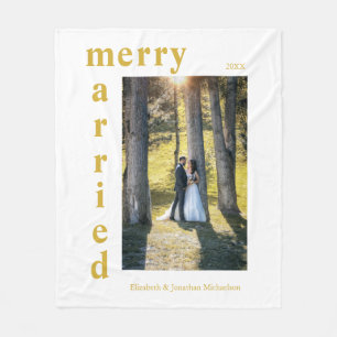 Merry and Married Newlywed Photo Christmas Fleece Blanket