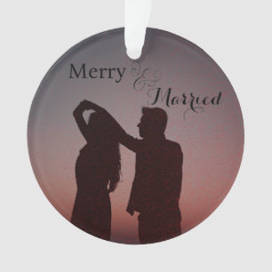 Merry and Married Newlyweds Christmas 2 Photo Ornament