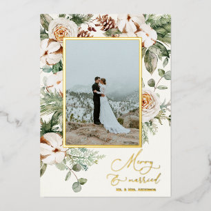 Merry and Married Newlyweds Holiday Photo Foil Inv