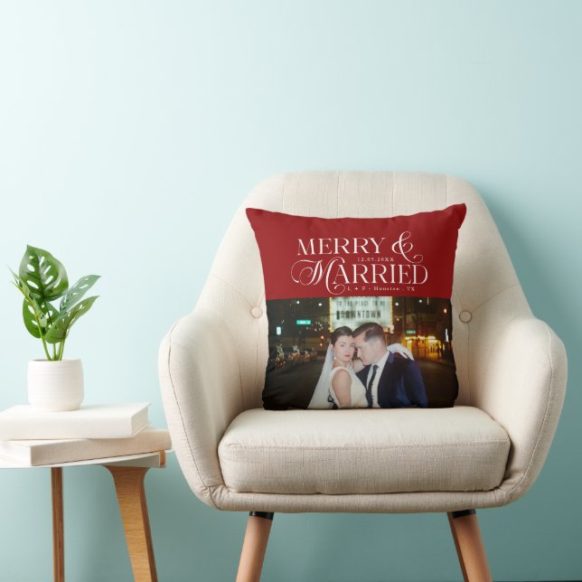 Merry and Married Newlyweds Photo First Christmas  Cushion (Chair)