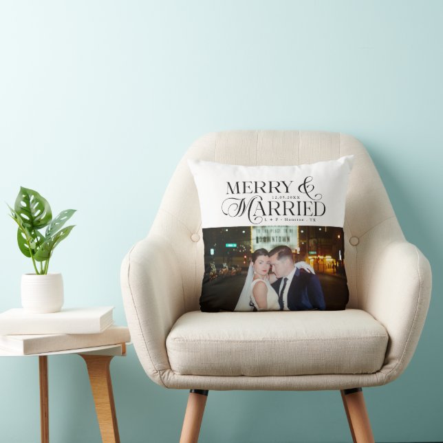 Merry and Married Newlyweds Photo First Christmas  Cushion (Chair)