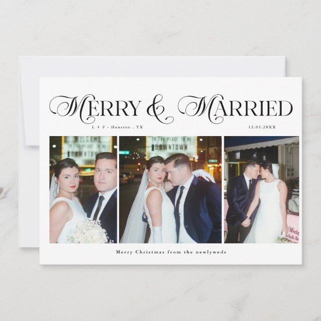Merry and Married Newlyweds Photo First Christmas Holiday Card (Front)