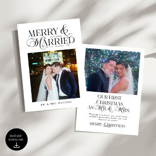 Merry and Married Newlyweds Photo First Christmas Holiday Card