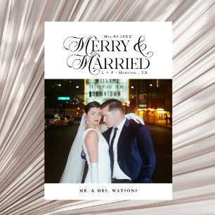 Merry and Married Newlyweds Photo First Christmas Holiday Card