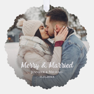 merry and married newlyweds photo simple minimal tree decoration card