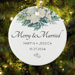 Merry And Married Our First Christmas Floral Ceramic Tree Decoration