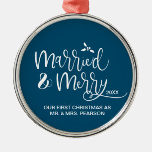 "Merry and Married" Personalised First Christmas O Metal Tree Decoration