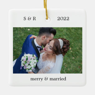 Merry and Married Personalised Photo Ceramic Ornament