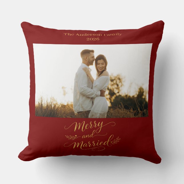 Merry and Married Personalized Wedding Christmas Cushion (Front)