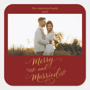 Merry and Married Personalized Wedding Christmas Square Sticker