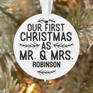 Merry and Married Photo First Christmas Holiday Ornament