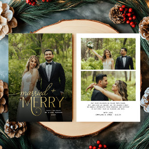 Merry and Married Photo Newlyweds Christmas Foil Holiday Card