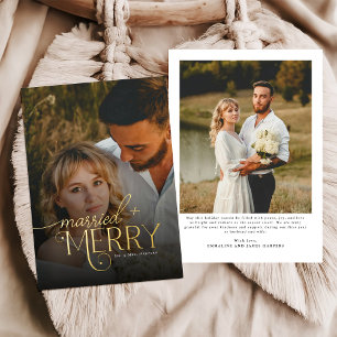 Merry and Married Photo Newlyweds Christmas Foil Holiday Card