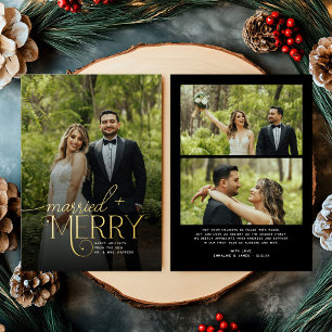 Merry and Married Photo Newlyweds Christmas Foil Holiday Card