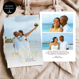 Merry and Married Photo Newlyweds Christmas Foil Holiday Card