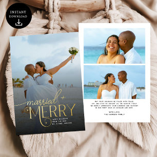 Merry and Married Photo Newlyweds Christmas Foil Holiday Card