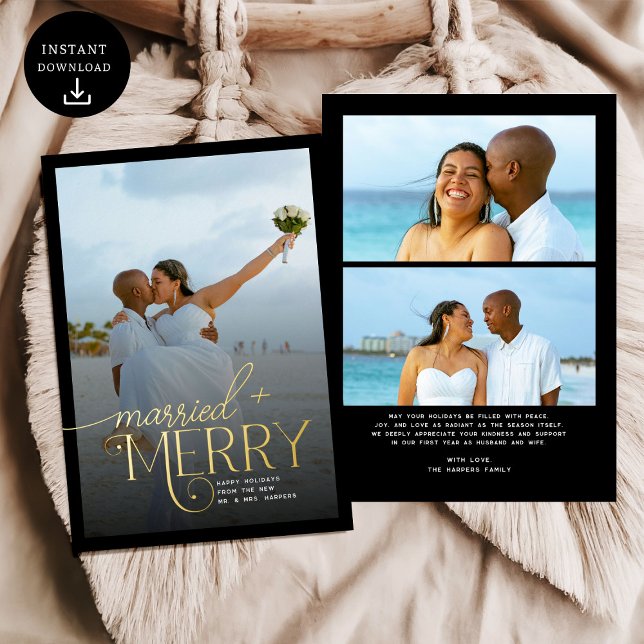 Merry and Married Photo Newlyweds Christmas Foil Holiday Card (Creator Uploaded)