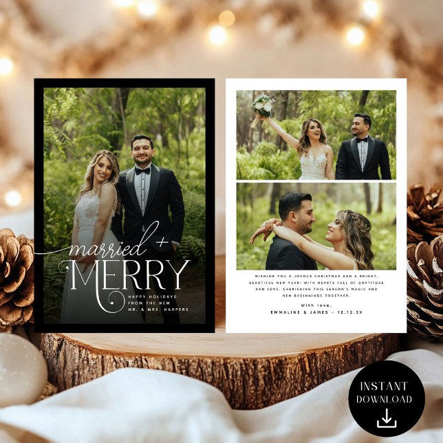 Merry and Married Photo Newlyweds Christmas Holida Holiday Card (Creator Uploaded)