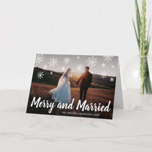 Merry and Married Photo Newylwed Christmas Holiday Card (Front)