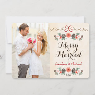 Merry and Married Pine Cone Photo Holiday Card