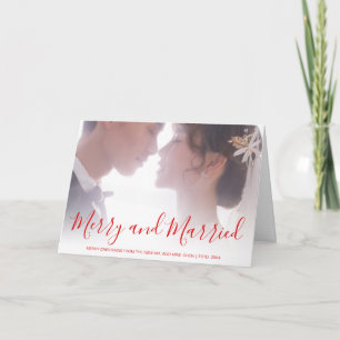 Merry and Married Red Newlywed Elegant Holiday Card
