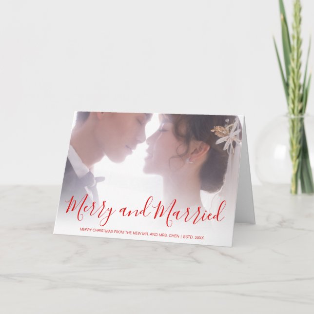 Merry and Married Red Newlywed Elegant Holiday Card (Front)