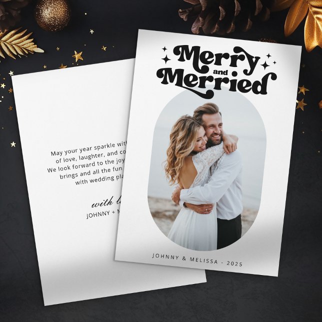 Merry and Married Retro Couple Christmas Photo Holiday Card (Creator Uploaded)