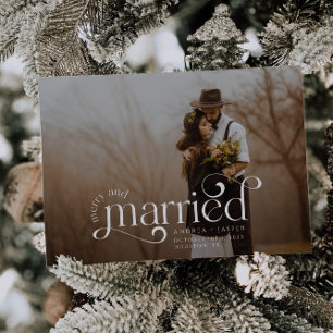 Merry and Married Retro Swirl Photo Holiday Card