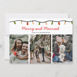 Merry and Married Script Christmas Lights   Photo Holiday Card
