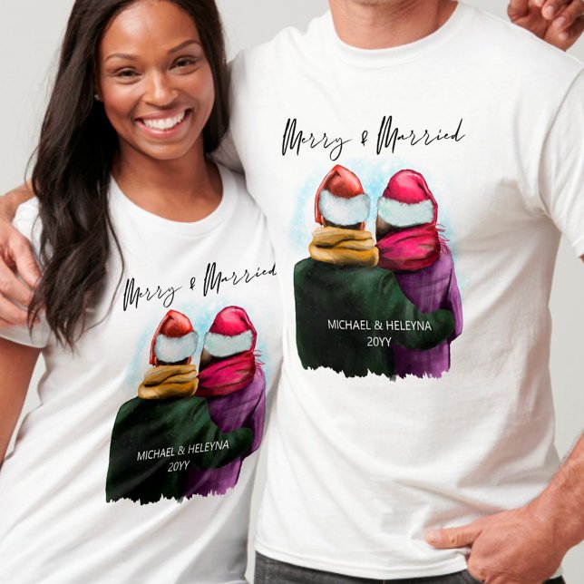 Merry and Married Script Couple Christmas T-Shirt (Creator Uploaded)