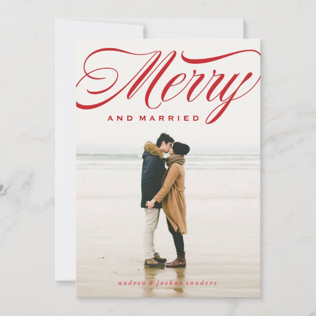 Merry and Married Script Holiday Photo Card (Front)