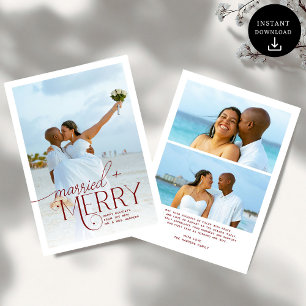 Merry and Married Script Photo Christmas Newlyweds Holiday Card
