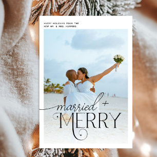 Merry and Married Script Photo Christmas Newlyweds Holiday Card