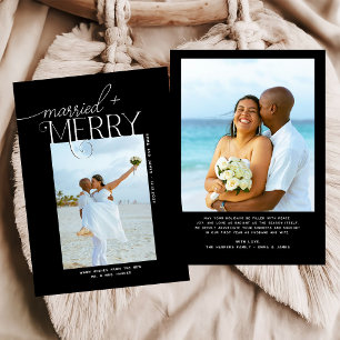 Merry and Married Script Photo Christmas Newlyweds Holiday Card