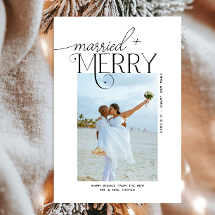 Merry and Married Script Photo Christmas Newlyweds Holiday Card